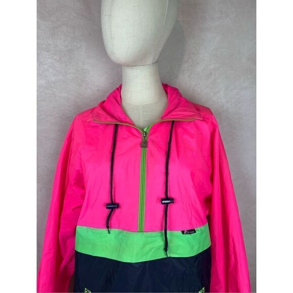 Vintage 90s Neon Windbreaker Jacket Neon Pink Men’s Medium - Picture 2 of 12